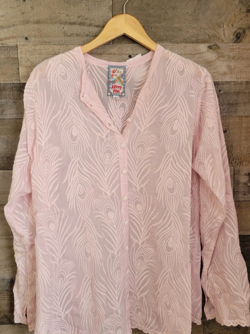 Johnny Was Peacock Lenny button down in Light Pink